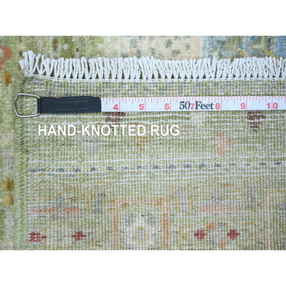 Tribal & Geometric Wool Hand Knotted Rug Green 2.8x14.8 -O020122