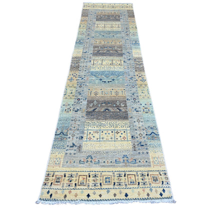 Tribal & Geometric Wool Hand Knotted Rug Ivory 2.7x10.3 -O020123