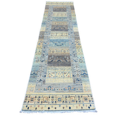 Tribal & Geometric Wool Hand Knotted Rug Ivory 2.7x10.3 -O020123