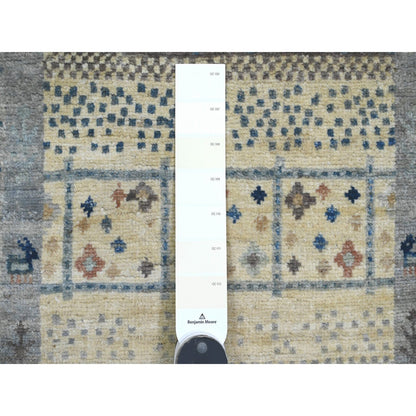 Tribal & Geometric Wool Hand Knotted Rug Ivory 2.7x10.3 -O020123