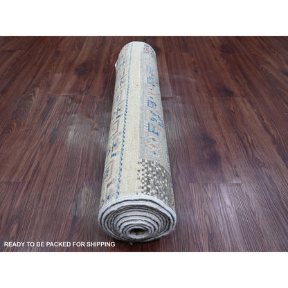Tribal & Geometric Wool Hand Knotted Rug Ivory 2.7x10.3 -O020123