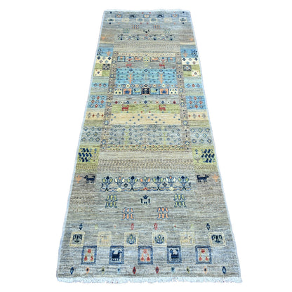 Tribal & Geometric Wool Hand Knotted Rug Grey 2.8x7.7 -O020124