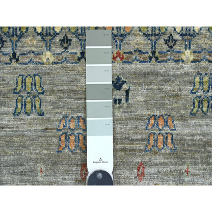 Tribal & Geometric Wool Hand Knotted Rug Grey 2.8x7.7 -O020124