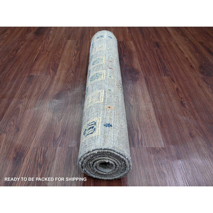 Tribal & Geometric Wool Hand Knotted Rug Grey 2.8x7.7 -O020124