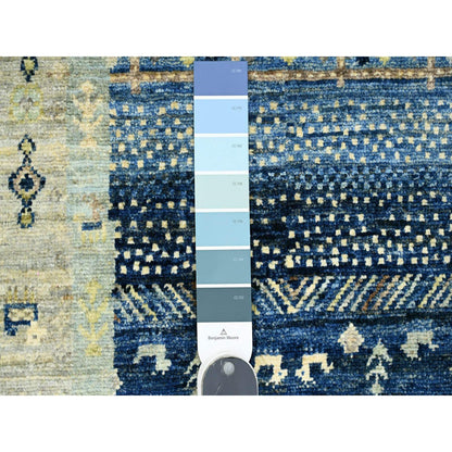 Tribal & Geometric Wool Hand Knotted Rug Blue 2.6x9.8 -O020125