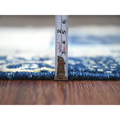 Tribal & Geometric Wool Hand Knotted Rug Blue 2.6x9.8 -O020125