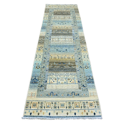 Tribal & Geometric Wool Hand Knotted Rug Ivory 2.10x9.7 -O020126