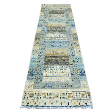 Tribal & Geometric Wool Hand Knotted Rug Ivory 2.10x9.7 -O020126