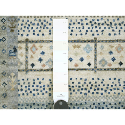 Tribal & Geometric Wool Hand Knotted Rug Ivory 2.10x9.7 -O020126