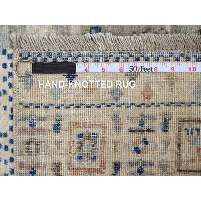 Tribal & Geometric Wool Hand Knotted Rug Ivory 2.10x9.7 -O020126
