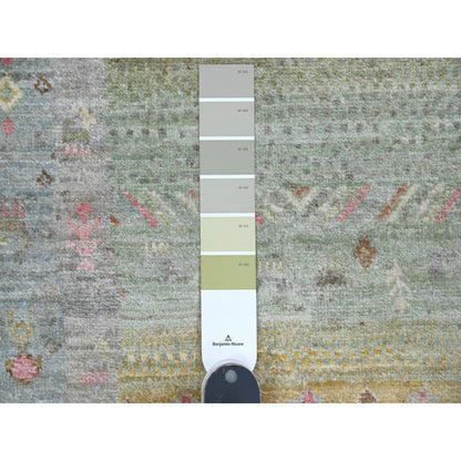 Tribal & Geometric Wool Hand Knotted Rug Green 2.9x9.7 -O020127