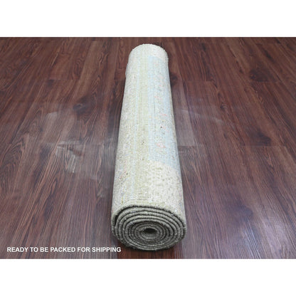 Tribal & Geometric Wool Hand Knotted Rug Green 2.9x9.7 -O020127