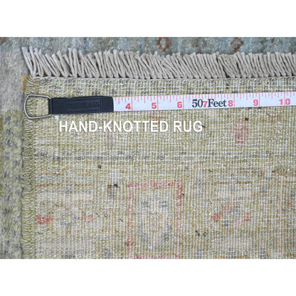 Tribal & Geometric Wool Hand Knotted Rug Green 2.9x9.7 -O020127
