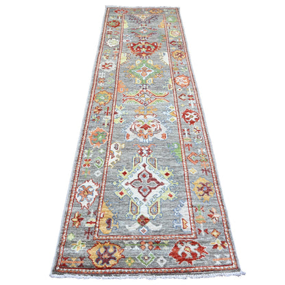 Oushak And Peshawar Wool Hand Knotted Rug Grey 2.9x9.6 -O020128