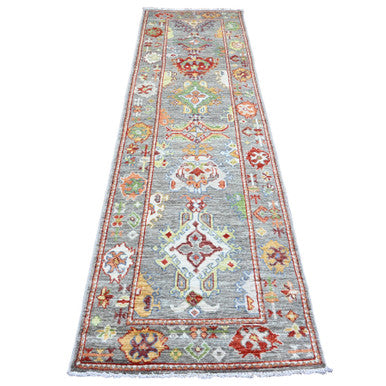 Oushak And Peshawar Wool Hand Knotted Rug Grey 2.9x9.6 -O020128