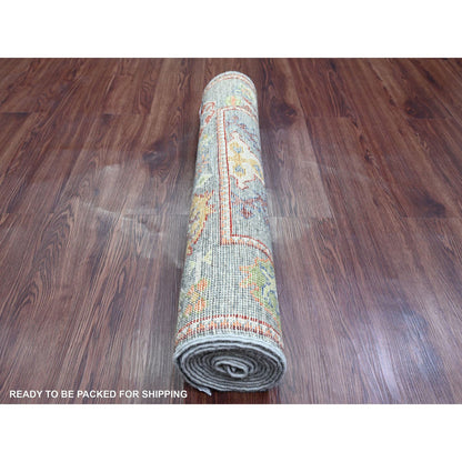 Oushak And Peshawar Wool Hand Knotted Rug Grey 2.9x9.6 -O020128