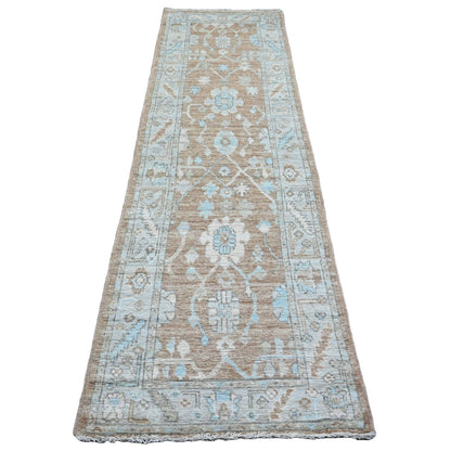 Oushak And Peshawar Wool Hand Knotted Rug Brown 2.9x9.6 -O020129