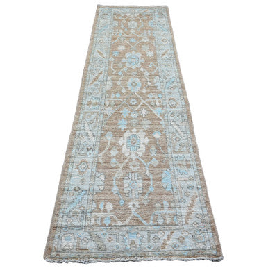 Oushak And Peshawar Wool Hand Knotted Rug Brown 2.9x9.6 -O020129