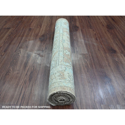 Oushak And Peshawar Wool Hand Knotted Rug Brown 2.9x9.6 -O020129
