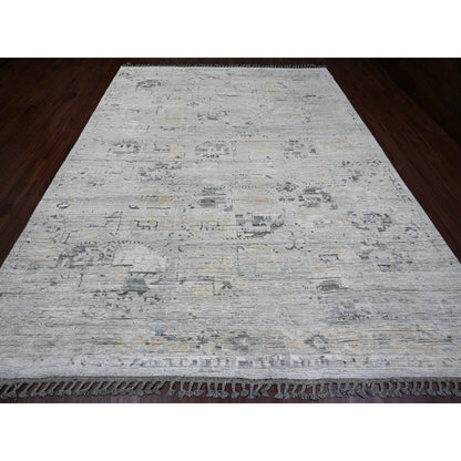 Tribal & Geometric Wool Hand Knotted Rug Grey 8.11x12.1 -O020146