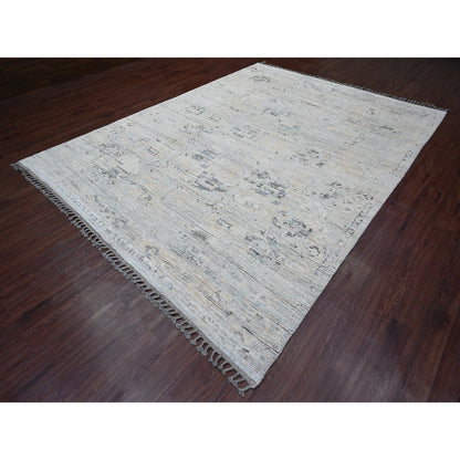 Tribal & Geometric Wool Hand Knotted Rug Grey 8.11x12.1 -O020146