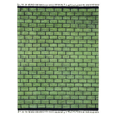 Tribal & Geometric Wool Hand Knotted Rug Green 8.2x10.6 -O020147