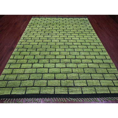 Tribal & Geometric Wool Hand Knotted Rug Green 8.2x10.6 -O020147