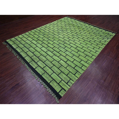 Tribal & Geometric Wool Hand Knotted Rug Green 8.2x10.6 -O020147