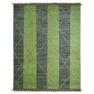 Tribal & Geometric Wool Hand Knotted Rug Green 11.7x14.8 -O020150