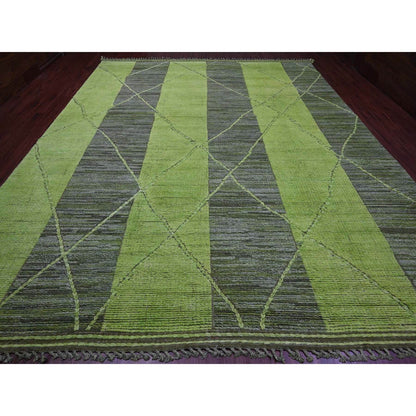 Tribal & Geometric Wool Hand Knotted Rug Green 11.7x14.8 -O020150