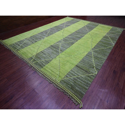 Tribal & Geometric Wool Hand Knotted Rug Green 11.7x14.8 -O020150