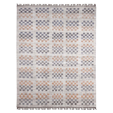 Tribal & Geometric Wool Hand Knotted Rug Ivory 8.1x10.5 -O020151