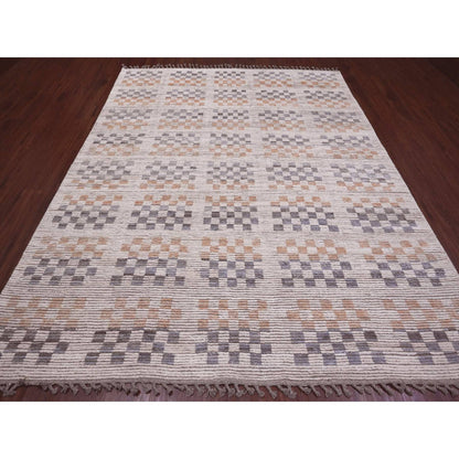 Tribal & Geometric Wool Hand Knotted Rug Ivory 8.1x10.5 -O020151