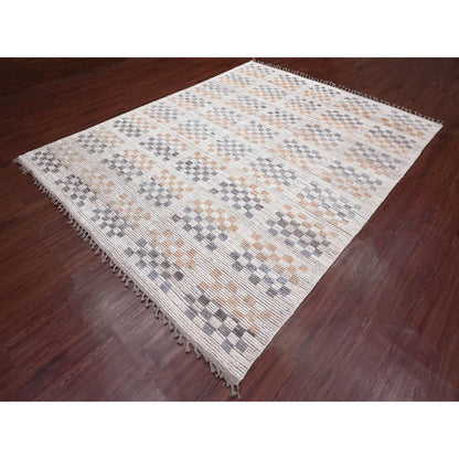 Tribal & Geometric Wool Hand Knotted Rug Ivory 8.1x10.5 -O020151