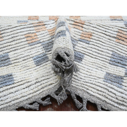 Tribal & Geometric Wool Hand Knotted Rug Ivory 8.1x10.5 -O020151