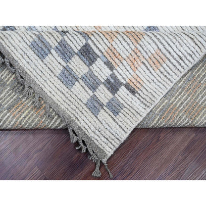 Tribal & Geometric Wool Hand Knotted Rug Ivory 8.1x10.5 -O020151