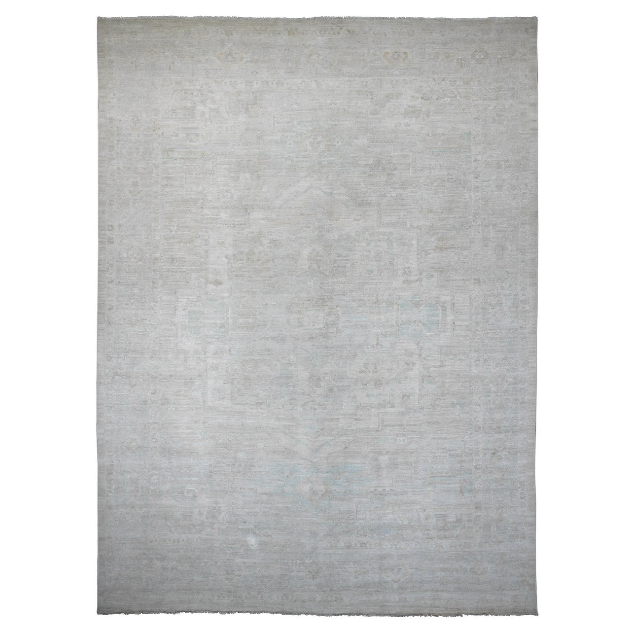 Oushak And Peshawar Wool Hand Knotted Rug Ivory 11.5x15.9 -O020155