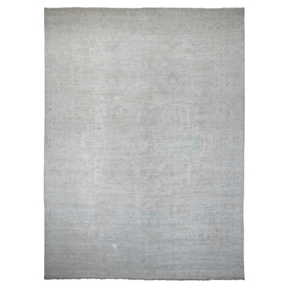 Oushak And Peshawar Wool Hand Knotted Rug Ivory 11.5x15.9 -O020155