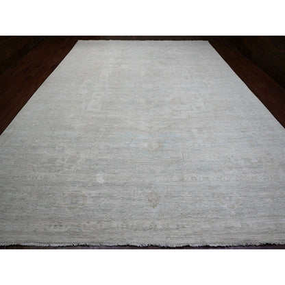 Oushak And Peshawar Wool Hand Knotted Rug Ivory 11.5x15.9 -O020155