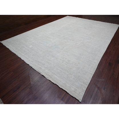 Oushak And Peshawar Wool Hand Knotted Rug Ivory 11.5x15.9 -O020155