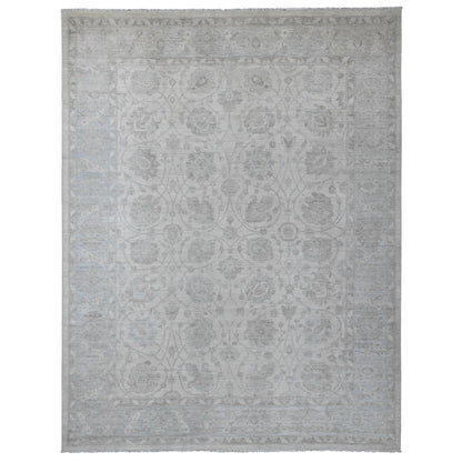 Oushak And Peshawar Wool Hand Knotted Rug Ivory 9.2x11.10 -O020167
