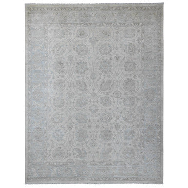 Oushak And Peshawar Wool Hand Knotted Rug Ivory 9.2x11.10 -O020167