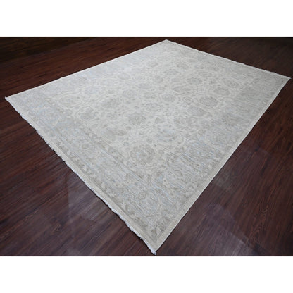 Oushak And Peshawar Wool Hand Knotted Rug Ivory 9.2x11.10 -O020167