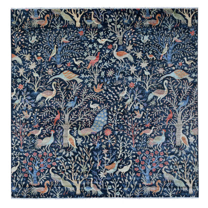 Oushak And Peshawar Wool Hand Knotted Rug Blue 10.0x10.1 -O020168