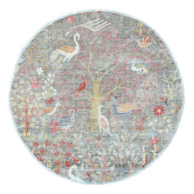 Oushak And Peshawar Wool Hand Knotted Rug Grey 5.9x5.9 -O020175