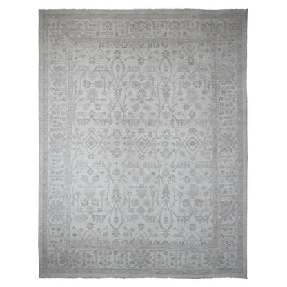 Oushak And Peshawar Wool Hand Knotted Rug Ivory 11.7x14.10 -O020179