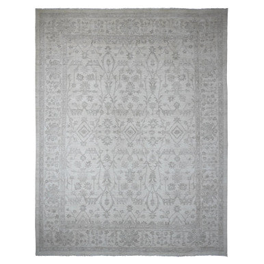 Oushak And Peshawar Wool Hand Knotted Rug Ivory 11.7x14.10 -O020179