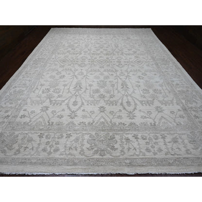 Oushak And Peshawar Wool Hand Knotted Rug Ivory 11.7x14.10 -O020179