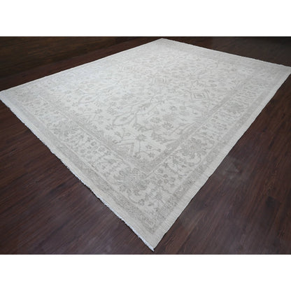 Oushak And Peshawar Wool Hand Knotted Rug Ivory 11.7x14.10 -O020179