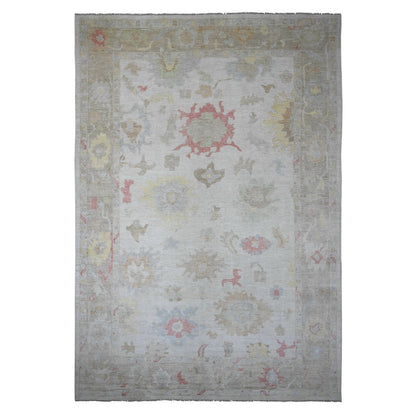 Oushak And Peshawar Wool Hand Knotted Rug Ivory 11.11x17.4 -O020181